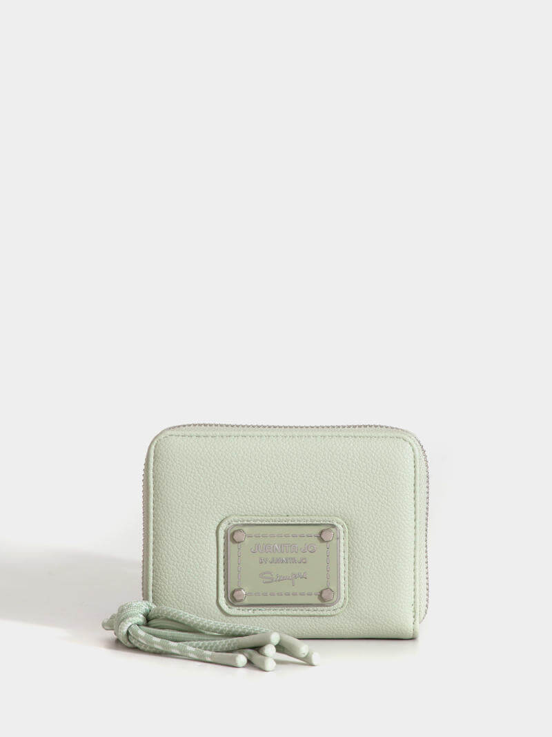 Billetera chica verde con tiracierre de cordones